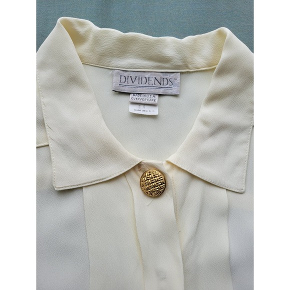 Vintage DIVIDENDS cream gold button long sleeve panel button front blouse - Picture 4 of 4